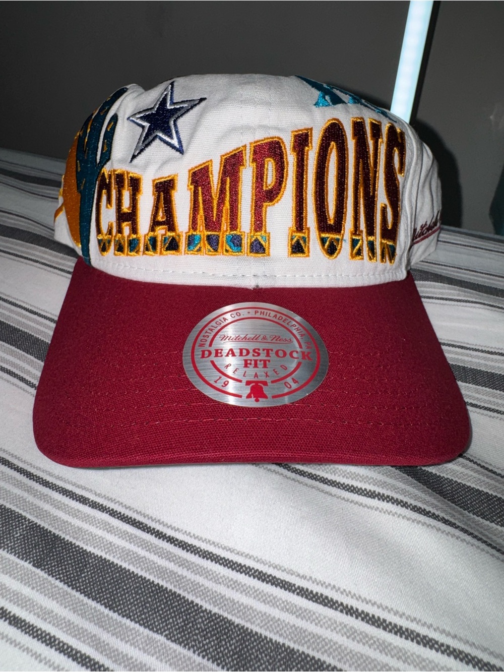 Mitchell & Ness White and Maroon 'Champions' Embroidered Baseball Cap